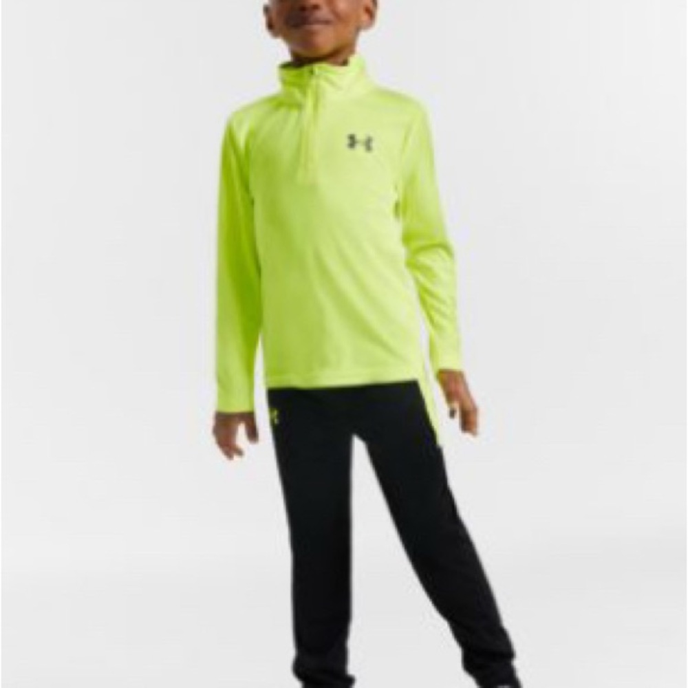 Under Armour Lime Green Top and Black Bottoms UA TECH 1/4 ZIP SET
